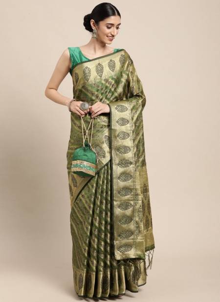 Green Colour Natasha Krishna New Ethnic Wear Exclusive Organza Saree Collection 2001
